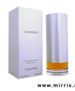 Kutija sive boje i originalna bočica parfema Calvin Klein Contradiction For Her