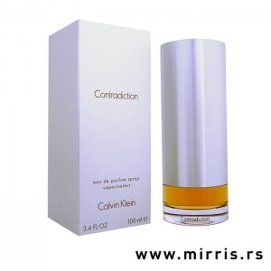 Kutija sive boje i originalna bočica parfema Calvin Klein Contradiction