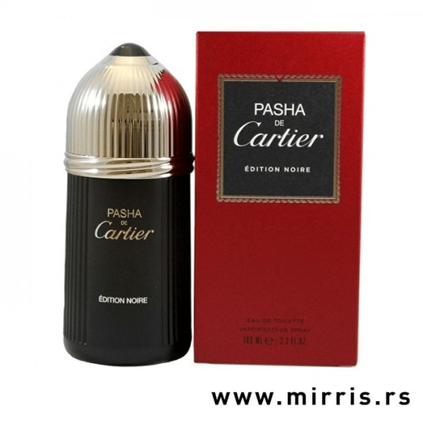 Crna bočica originalnog parfema Cartier Pasha De Cartier Edition Noire i crvena kutija