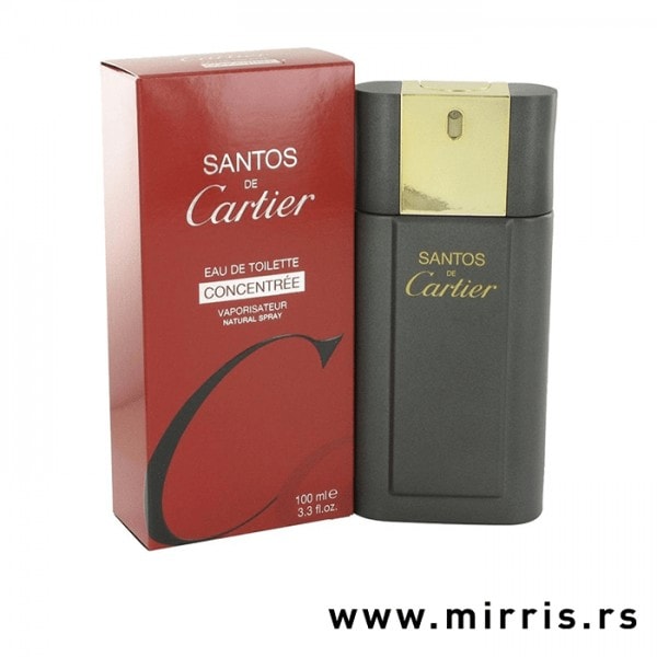 Crvena kutija i boca originalnog parfema Cartier Santos De Cartier