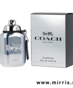 Bočica parfema Coach Platinum srebrne boje i originalna srebrna kutija
