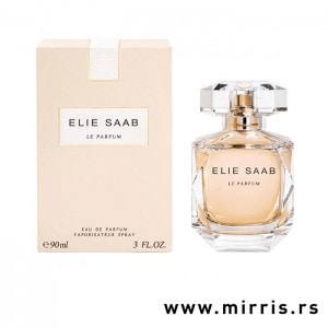 Bočica originalnog parfema Elie Saab Le Parfum pored roze kutije