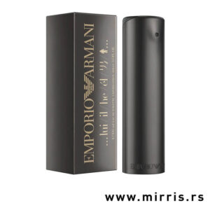 Crna kutija pored boce parfema Giorgio Armani He