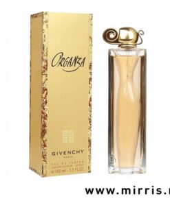 Boca parfema Givenchy Organza pored kutije zlatne boje