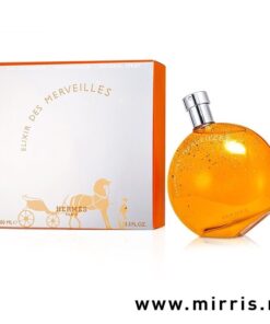 Narandžasta boca parfema Hermes Elixir Des Merveilles i originalna kutija