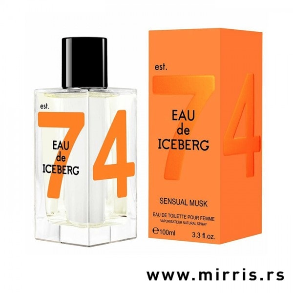 Bočica originalnog mirisa Iceberg Eau De Iceberg Sensual Musk i kutija narandžaste boje