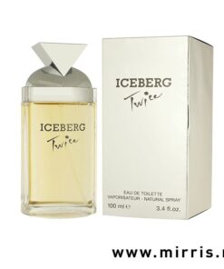Bočica parfema Iceberg Twice pored originalne kutije bele boje