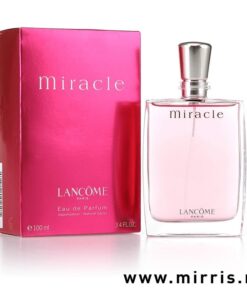 Originalna bočica parfema Lancome Miracle roze boje pored kutije