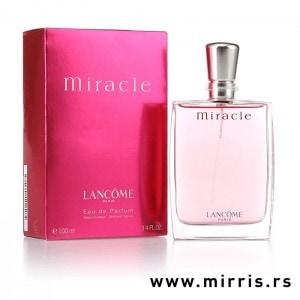 Originalna bočica parfema Lancome Miracle roze boje pored kutije