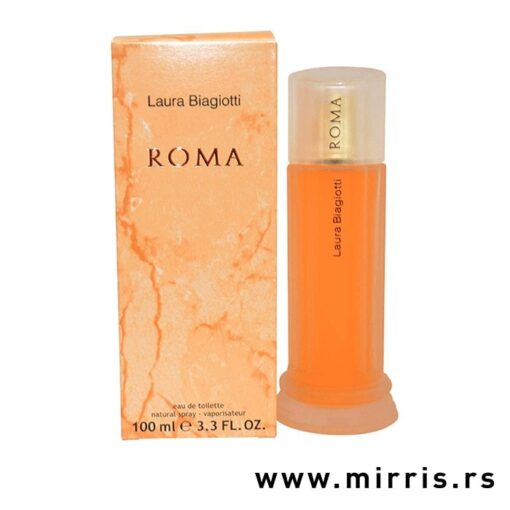 Narandžasta boca parfema Laura Biagiotti Roma pored kutije