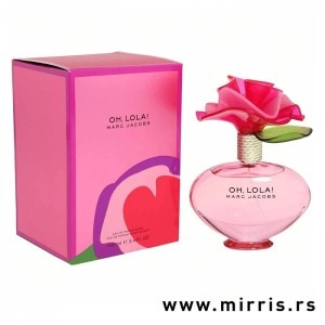 Roza bočica originalnog parfema Marc Jacobs Oh Lola! pored kutije roze boje