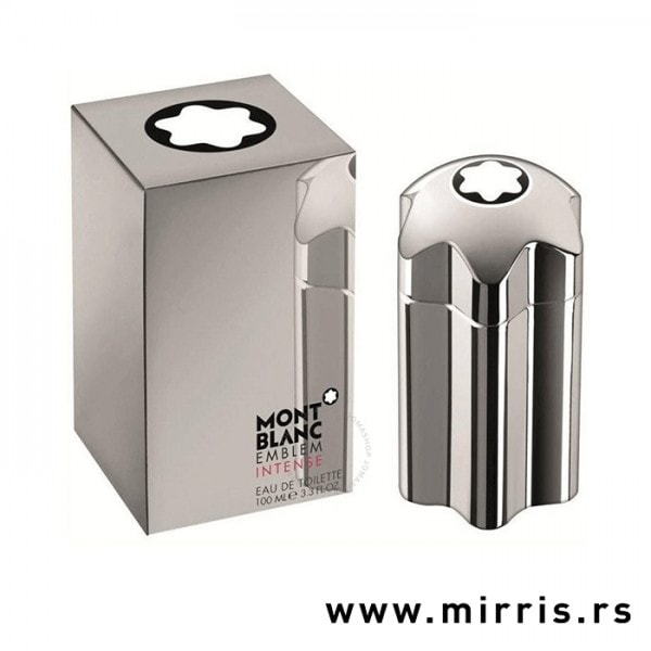 Siva bočica parfema Montblanc Emblem Intense i originalna siva kutija