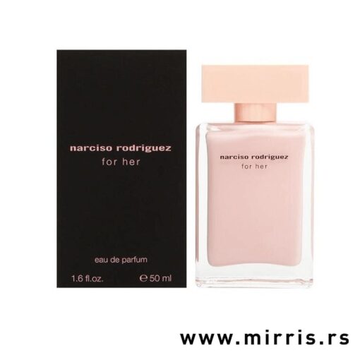 Roze bočica originalnog parfema Narciso Rodriguez For Her i crna kutija
