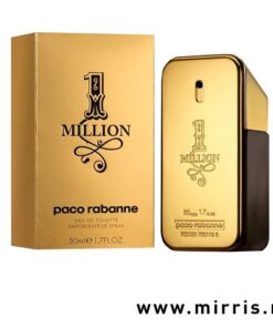 Kutija zlatne boje i boca parfema Paco Rabanne One Million