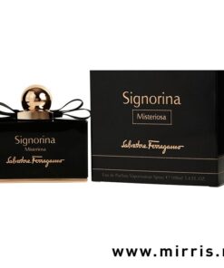 Crna boca original parfema Salvatore Ferragamo Signorina Misteriosa pored crne kutije