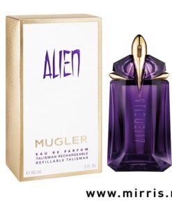 Boca parfema Mugler Alien pored kutije bele boje