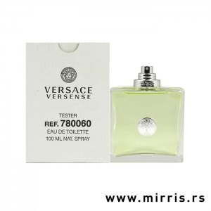 Bela kutija i zelena boca testera Versace Versense