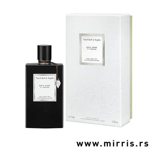 Crna boca parfema Van Cleef & Arpels Bois Dore i kutija bele boje