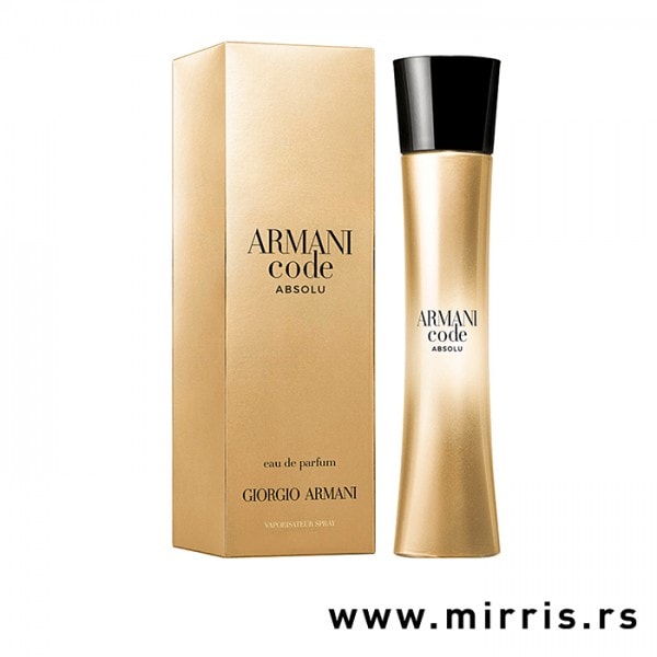 Boca parfema Giorgio Armani Code Absolu For Women zlatne boje pored originalne kutije
