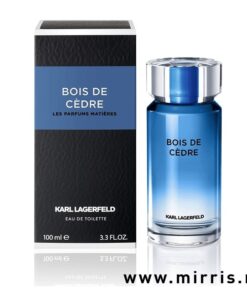 Plava bočica parfema Karl Lagerfeld Bois De Cedre i originalna kutija