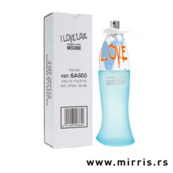 Flašica testera Moschino Cheap & Chic I Love Love pored bele kutije