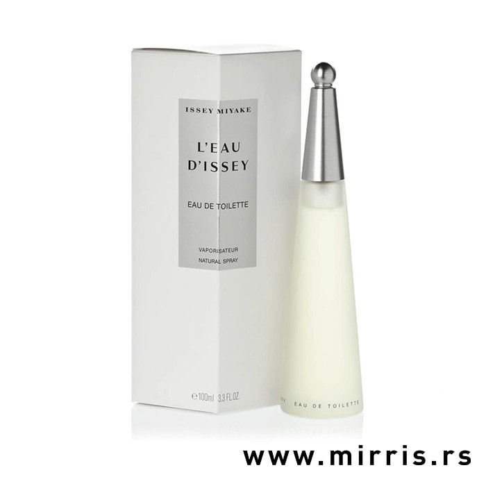 Bočica parfema Issey Miyake L'Eau d'Issey pored bele kutije