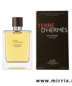 Boca parfema Hermes Terre d'Hermes Eau Intense Vetiver pored kutije