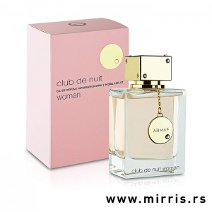 Bočica originalnog parfema Armaf Club de Nuit Women pored roze kutije