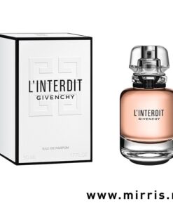 Originalna boca parfema Givenchy l'interdit pored kutije bele boje