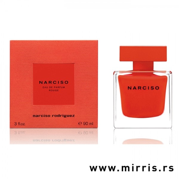 Crvena kutija pored bočice originalnog parfema Narciso Rodriguez Narciso Rouge