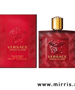 Boca originalnog parfema Versace Eros Flame pored crvene kutije
