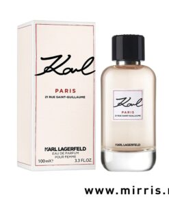 Ženski parfem Karl Lagerfeld Paris pored roze kutije