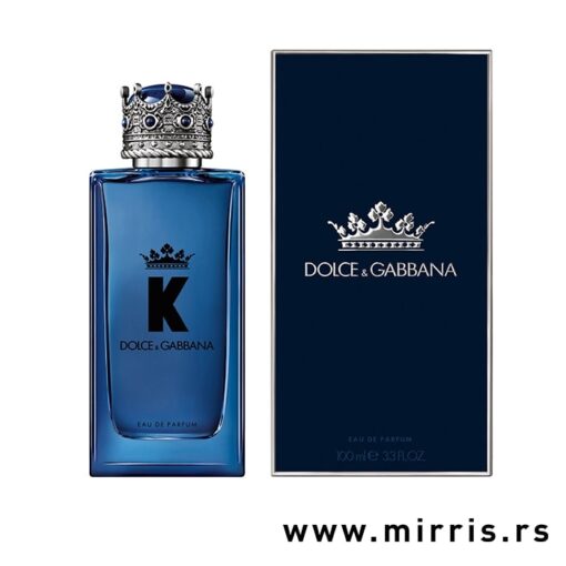 Plava bočica muškog parfema Dolce & Gabbana K Eau de Parfum i tamno plava kutija