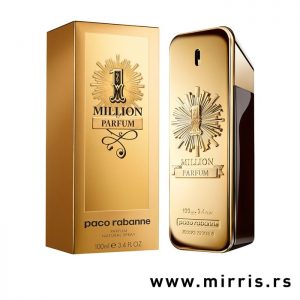 Boca muškog parfema Paco Rabanne One Million Parfum pored kutije zlatne boje