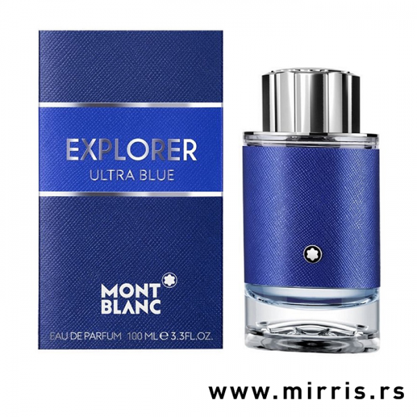 Plava boca parfema Montblanc Explorer Ultra Blue pored originalne kutije