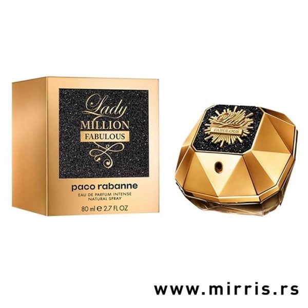 Boca ženskog parfema Paco Rabanne Lady Million Fabulous pored originalne kutije