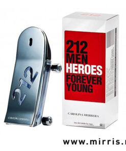 Bočica muškog mirisa Carolina Herrera 212 Men Heroes pored kutije