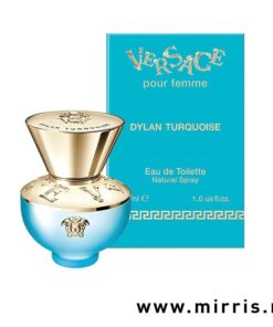 Bočica parfema Versace Dylan Blue Turquoise pored originalne kutije
