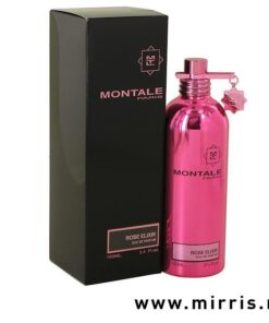 Bočica ženskog parfema Montale Rose Elixir pored crne kutije