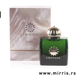 Zelena bočica parfema Amouage Epic Woman pored originalne kutije