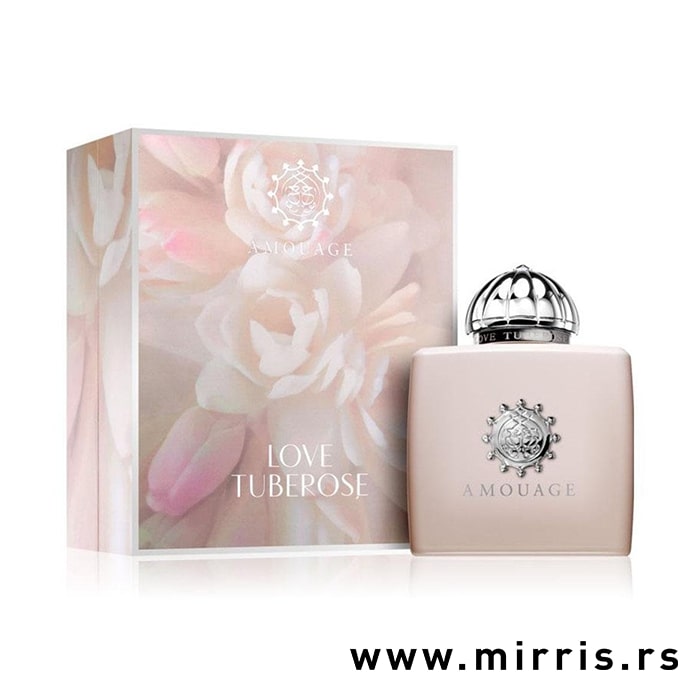 Boca parfema Amouage Love Tuberose pored roze kutije