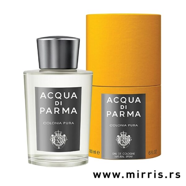 Bočica parfema Acqua Di Parma Colonia Pura pored kutije žute boje