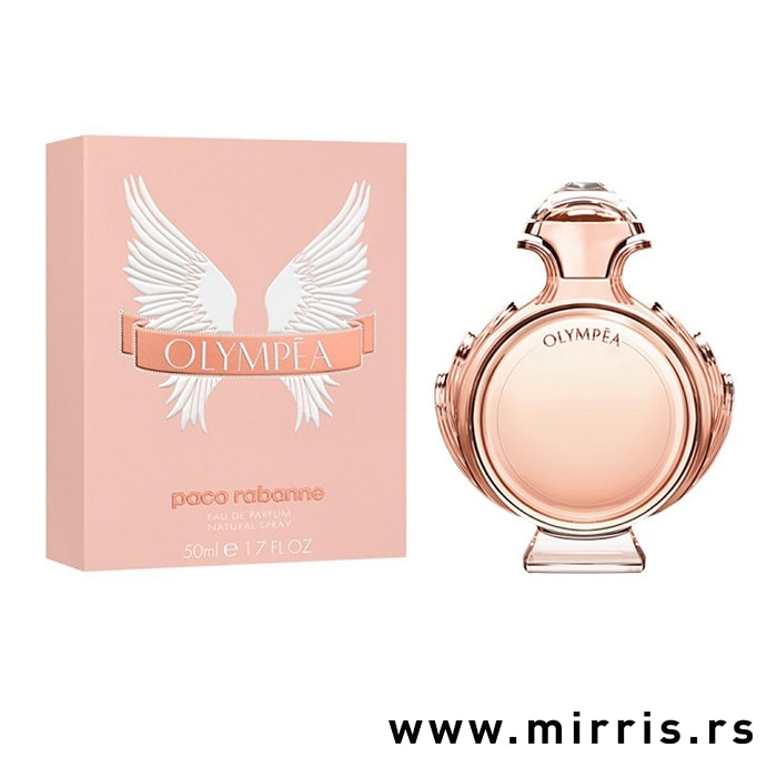Bočica parfema Paco Rabanne Olympea pored roze kutije