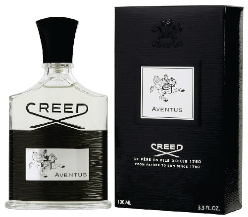 Boca muškog parfema Creed Aventus pored crne kutije
