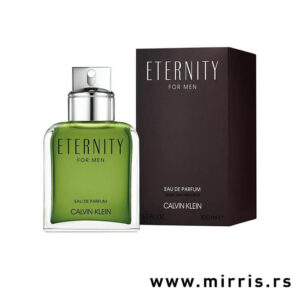 Zelena boca parfema Calvin Klein Eternity For Men Eau de Parfum pored crne kutije
