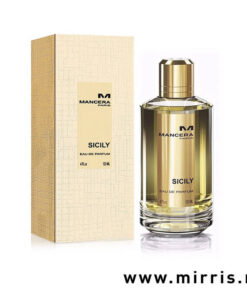 Bočica parfema Mancera Sicily i kutija zlatne boje
