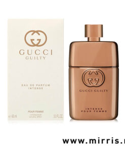 Bočica parfema Gucci Guilty Intense Pour Femme i kutija bele boje