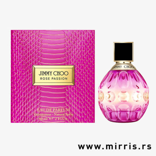 Boca ženskog parfema Jimmy Choo Rose Passion i ljubičasta kutija