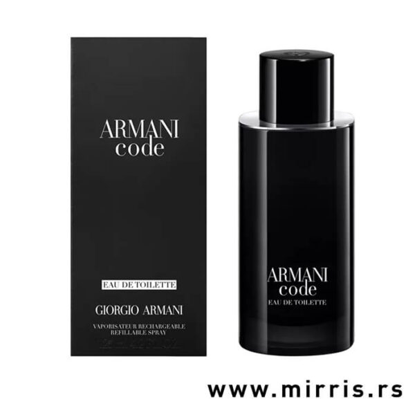 Crna boca parfema Giorgio Armani Code 2023 pored originalne kutije