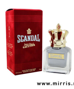 Bočica muškog parfema Jean Paul Gaultier Scandal Pour Homme i crvena kutija